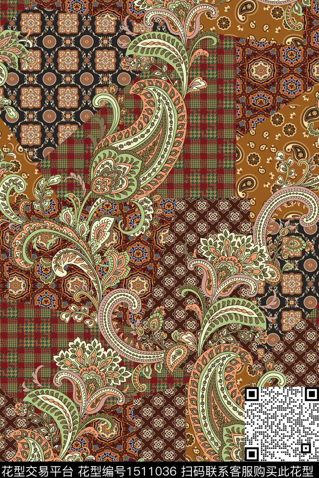佩斯利民族风真丝数码印花华亿平台下载（图片编号: 1511036） - 瓦栏（Walan）