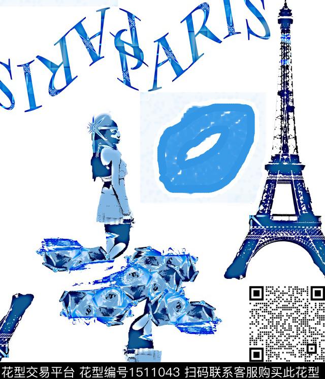 线条人物花卉数码印花华亿平台下载（图片编号: 1511043） - 瓦栏（Walan）