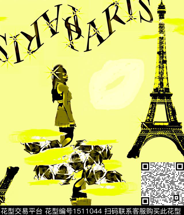 线条人物花卉数码印花华亿平台下载（图片编号: 1511044） - 瓦栏（Walan）