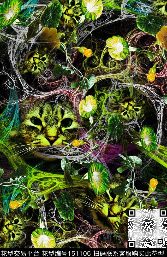 抽象缠绕花卉数码印花华亿平台下载（图片编号: 151105） - 瓦栏（Walan）