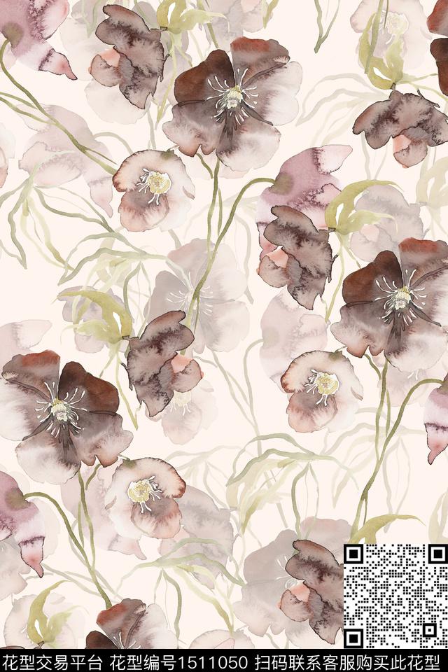 花卉小清新真丝数码印花华亿平台下载（图片编号: 1511050） - 瓦栏（Walan）