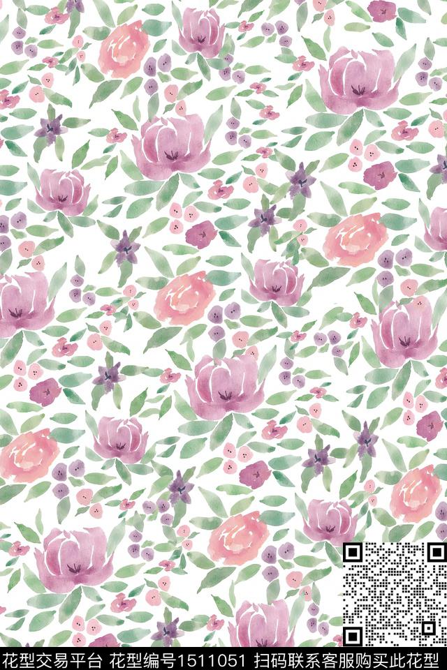 花卉小清新真丝数码印花华亿平台下载（图片编号: 1511051） - 瓦栏（Walan）