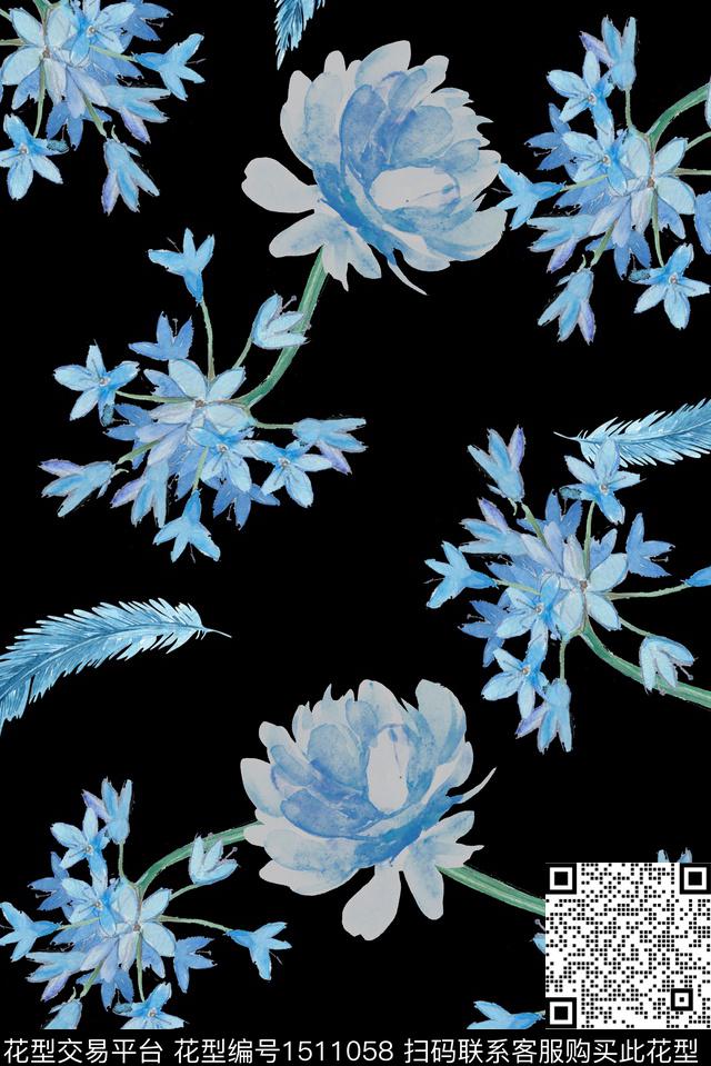 渐变定位花绿植树叶数码印花华亿平台下载（图片编号: 1511058） - 瓦栏（Walan）