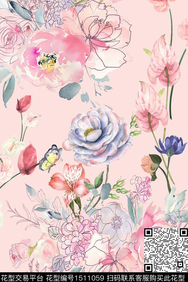 定位花绿植树叶花卉数码印花华亿平台下载（图片编号: 1511059） - 瓦栏（Walan）