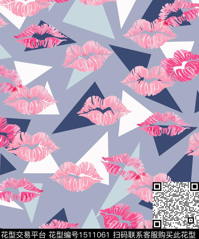几何趣味红唇数码印花华亿平台下载（图片编号: 1511061） - 瓦栏（Walan）