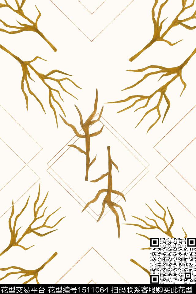 线条几何格子数码印花华亿平台下载（图片编号: 1511064） - 瓦栏（Walan）