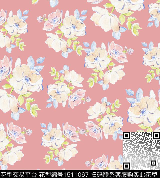 小碎花手绘花卉清爽底花卉数码印花华亿平台下载（图片编号: 1511067） - 瓦栏（Walan）