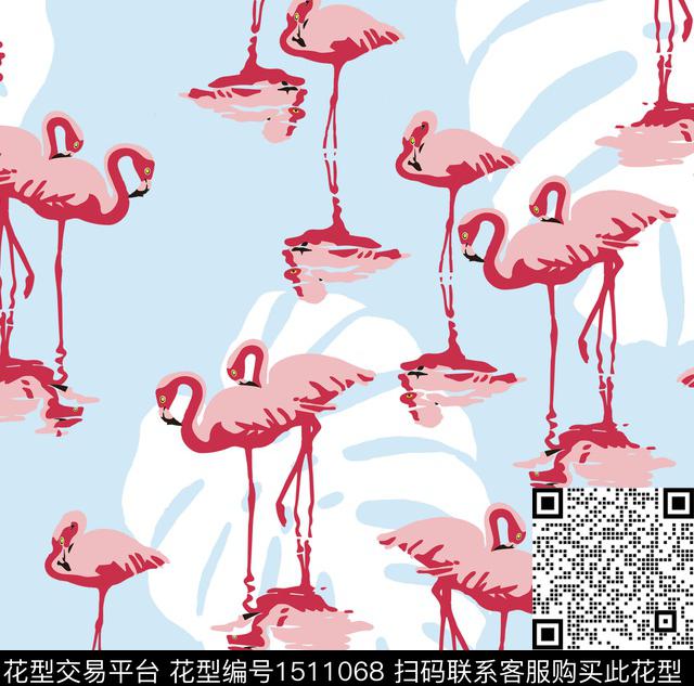 花烈鸟龟背竹传统印花华亿平台下载（图片编号: 1511068） - 瓦栏（Walan）