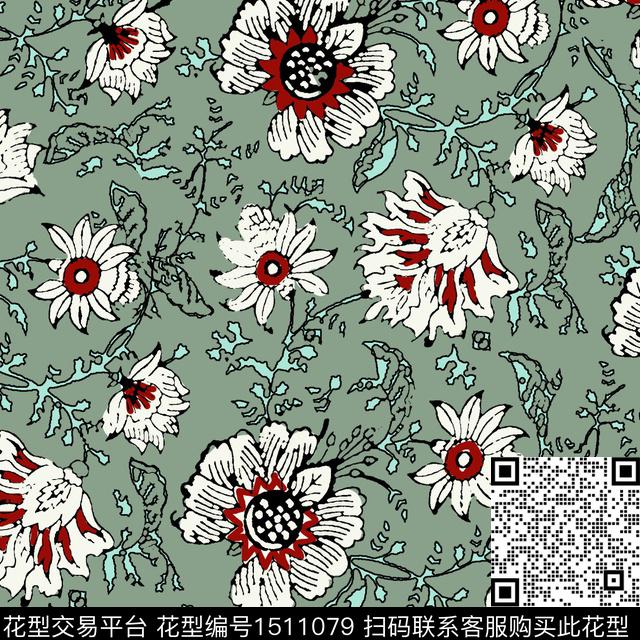 时尚绿色香云纱传统印花华亿平台下载（图片编号: 1511079） - 瓦栏（Walan）