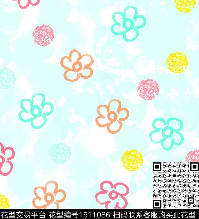 小清新简笔花卉数码印花华亿平台下载（图片编号: 1511086） - 瓦栏（Walan）