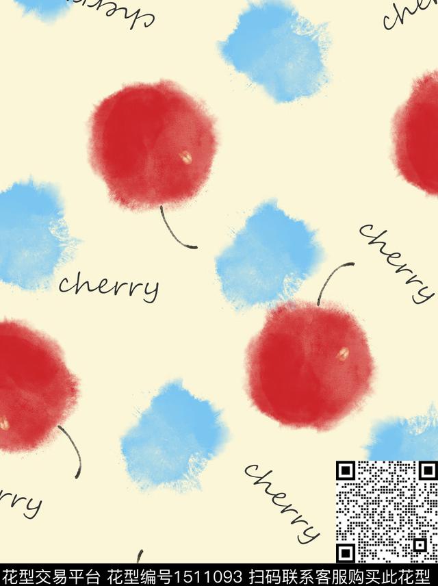 字母水果樱桃数码印花华亿平台下载（图片编号: 1511093） - 瓦栏（Walan）