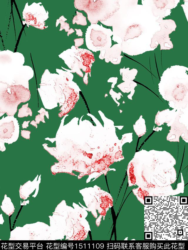 抽象花卉年轻女性数码印花华亿平台下载（图片编号: 1511109） - 瓦栏（Walan）