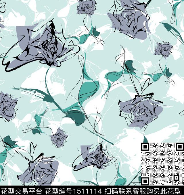 抽象花卉年轻女性数码印花华亿平台下载（图片编号: 1511114） - 瓦栏（Walan）