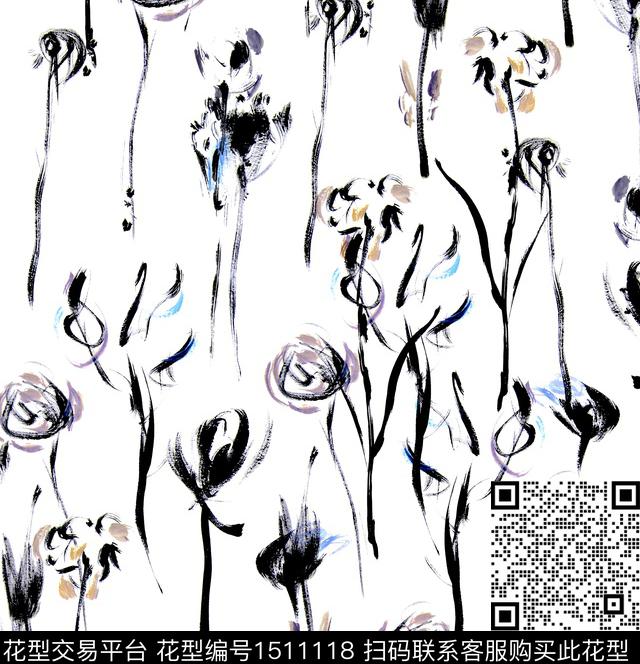 抽象花卉年轻女性数码印花华亿平台下载（图片编号: 1511118） - 瓦栏（Walan）