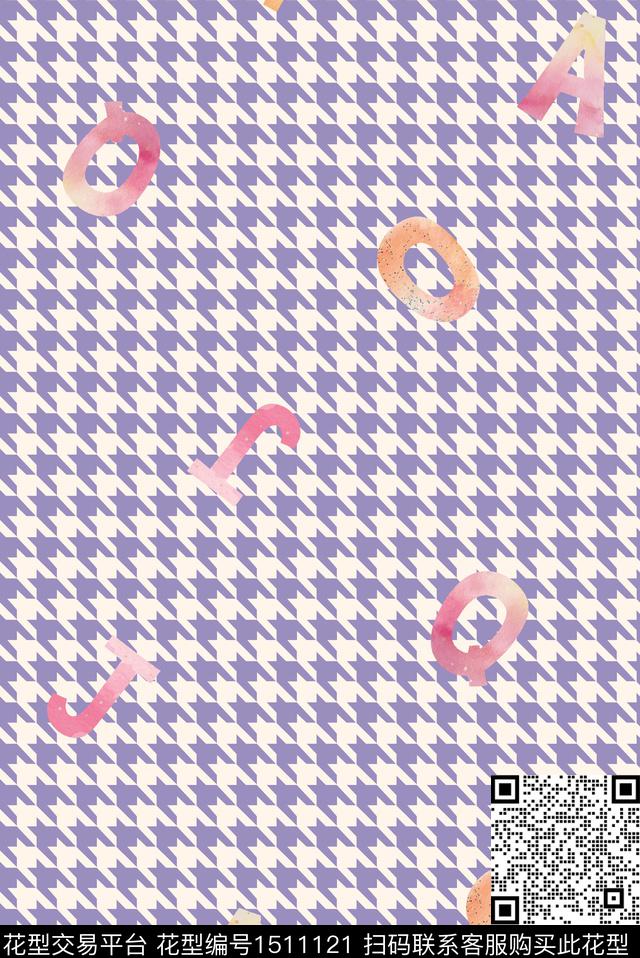 字母几何格子数码印花华亿平台下载（图片编号: 1511121） - 瓦栏（Walan）