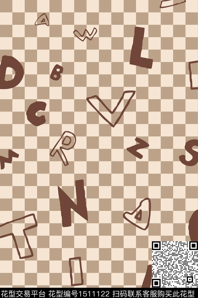 字母几何格子数码印花华亿平台下载（图片编号: 1511122） - 瓦栏（Walan）