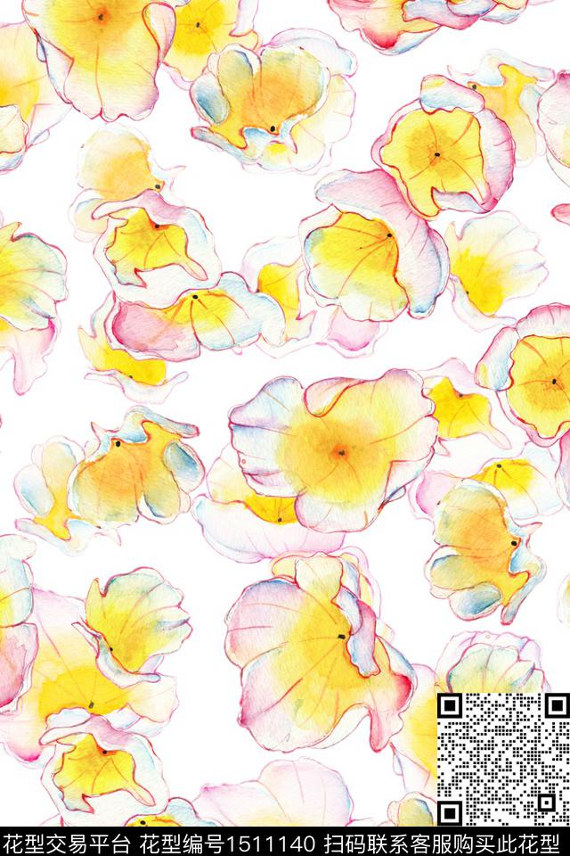 花卉大牌风小清新数码印花华亿平台下载（图片编号: 1511140） - 瓦栏（Walan）