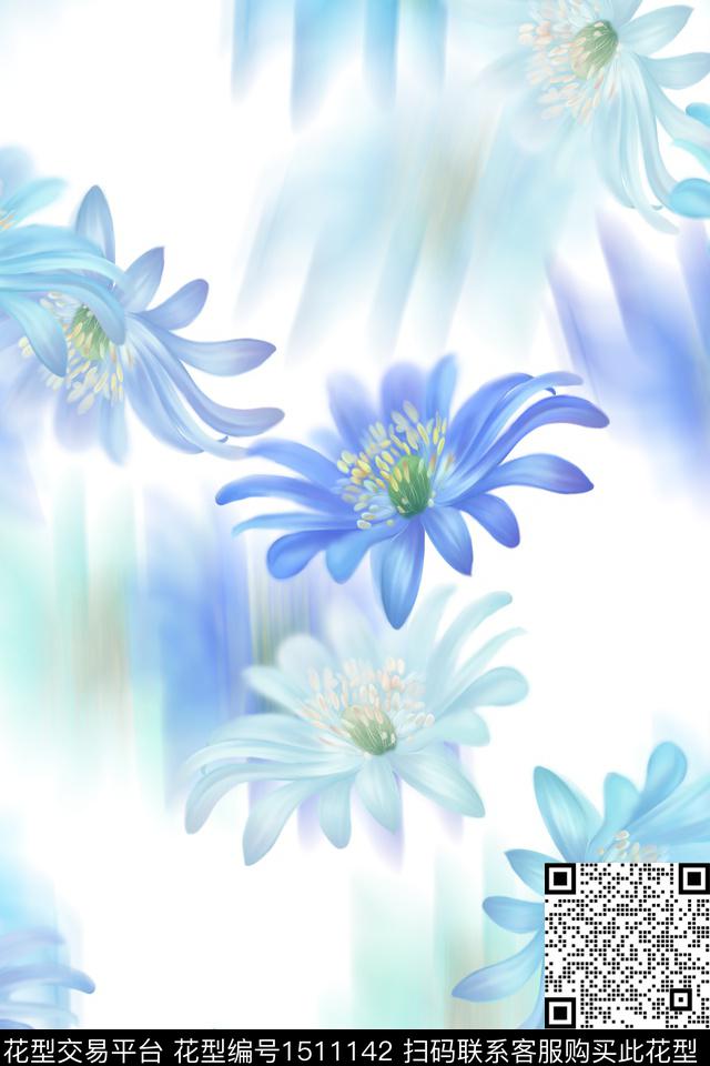 花卉大牌风小清新数码印花华亿平台下载（图片编号: 1511142） - 瓦栏（Walan）
