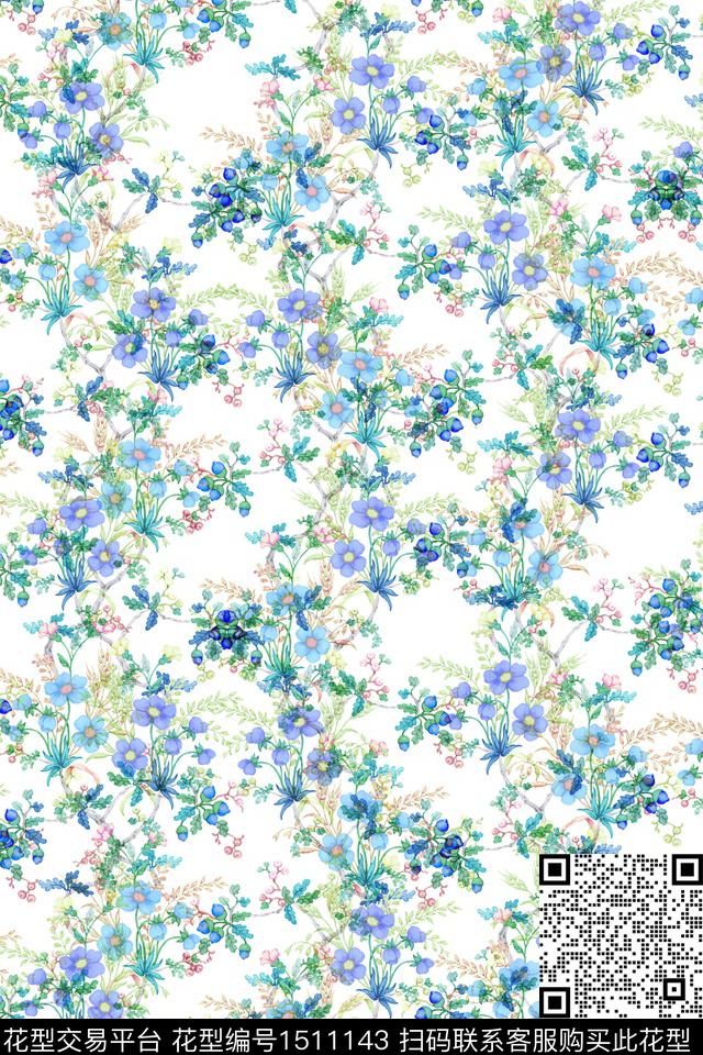 花卉大牌风小清新数码印花华亿平台下载（图片编号: 1511143） - 瓦栏（Walan）