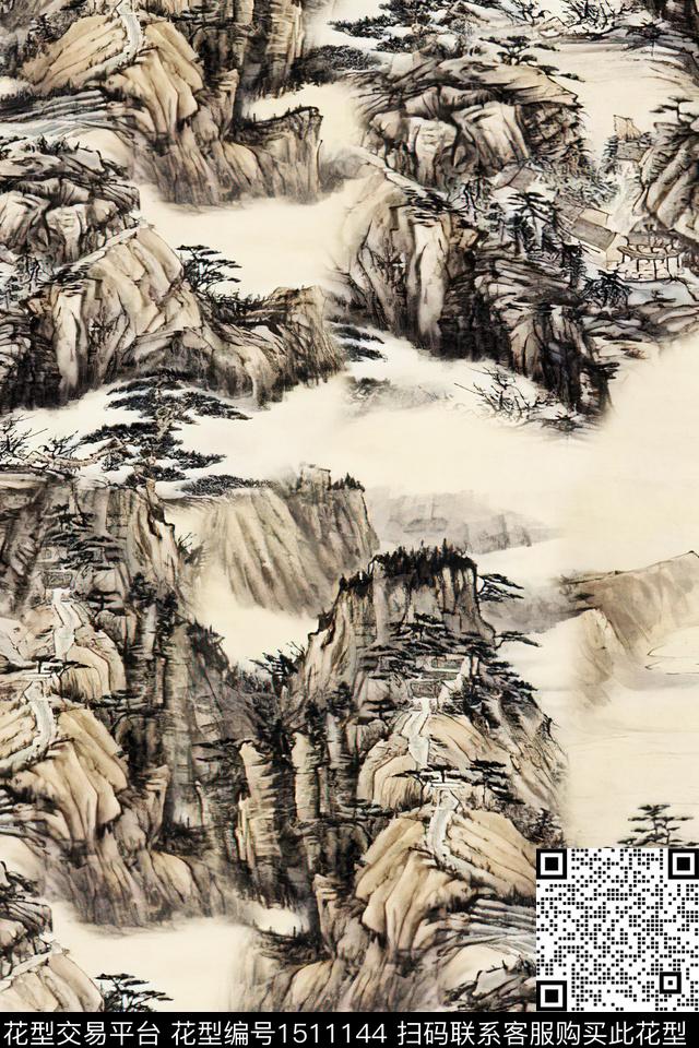 香云纱中国风国画数码印花华亿平台下载（图片编号: 1511144） - 瓦栏（Walan）