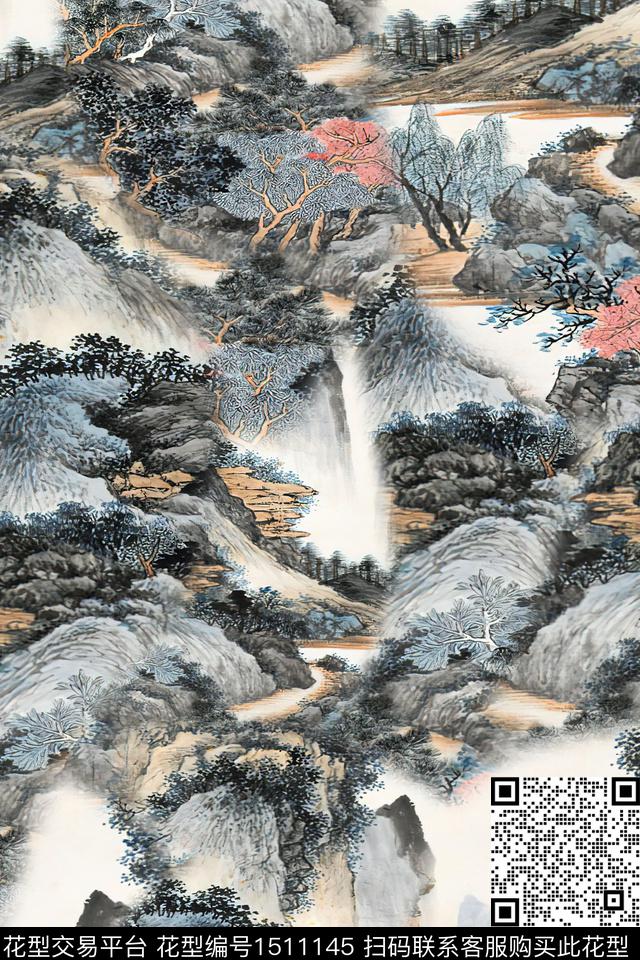 香云纱中国风国画数码印花华亿平台下载（图片编号: 1511145） - 瓦栏（Walan）