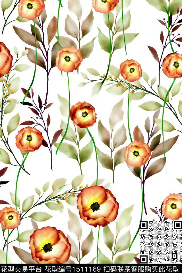 数码华亿平台花卉满版散花数码印花华亿平台下载（图片编号: 1511169） - 瓦栏（Walan）
