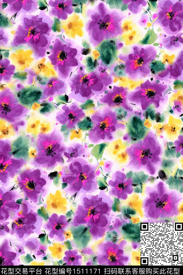 抽象花卉花卉年轻女性数码印花华亿平台下载（图片编号: 1511171） - 瓦栏（Walan）