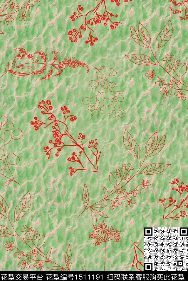渐变线条花卉数码印花华亿平台下载（图片编号: 1511191） - 瓦栏（Walan）