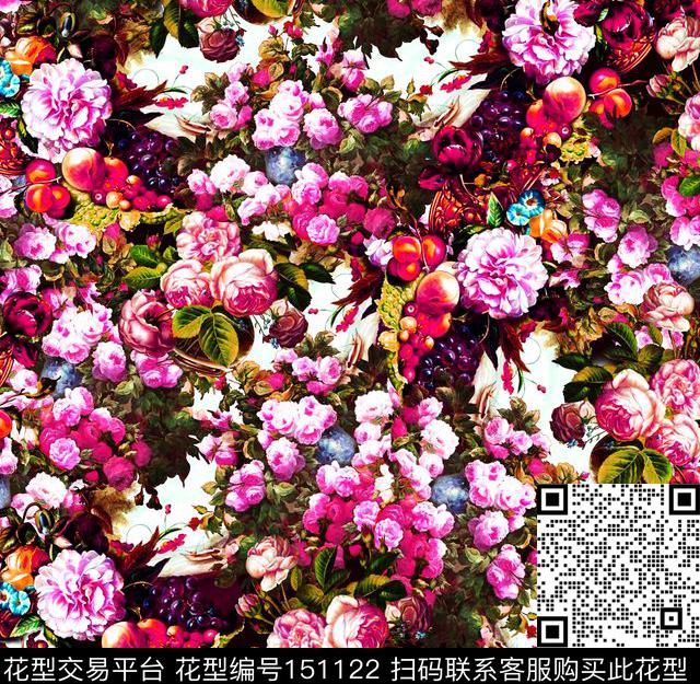 花朵油画浓厚数码印花华亿平台下载（图片编号: 151122） - 瓦栏（Walan）
