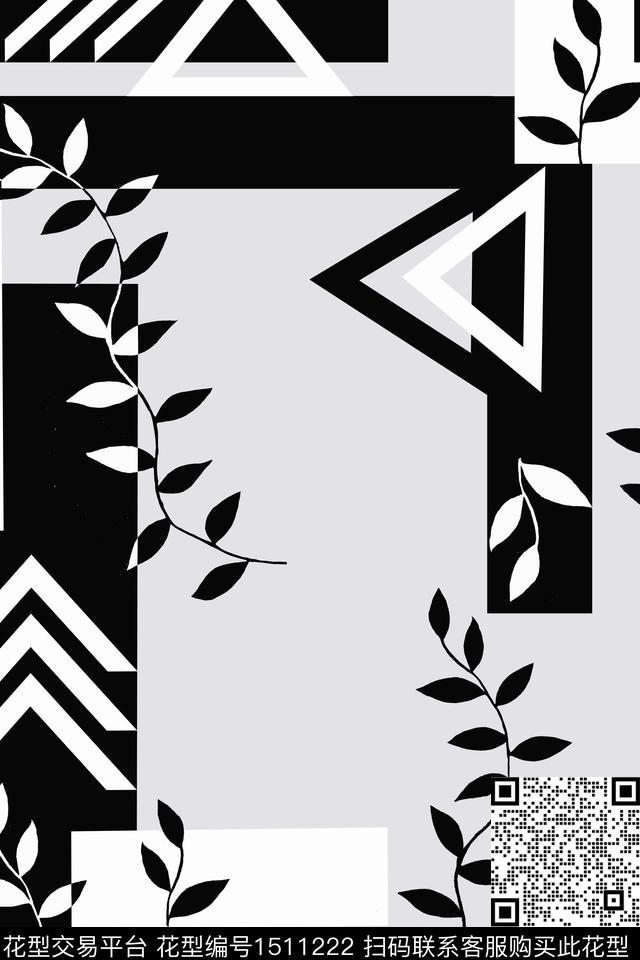 三角形大牌风绿植树叶传统印花华亿平台下载（图片编号: 1511222） - 瓦栏（Walan）