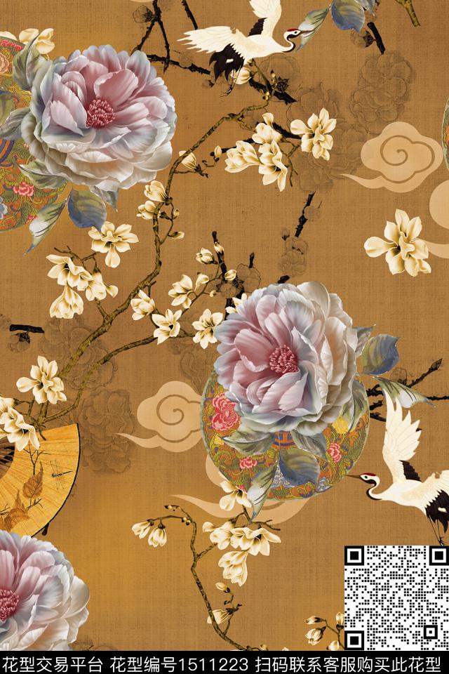 花卉香云纱中国风数码印花华亿平台下载（图片编号: 1511223） - 瓦栏（Walan）