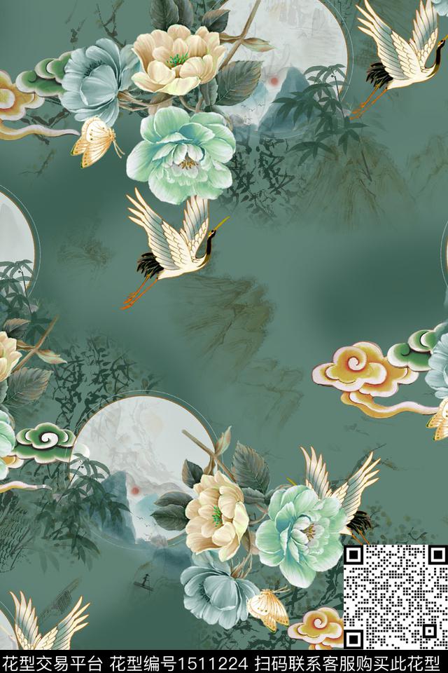 花卉香云纱中国风数码印花华亿平台下载（图片编号: 1511224） - 瓦栏（Walan）