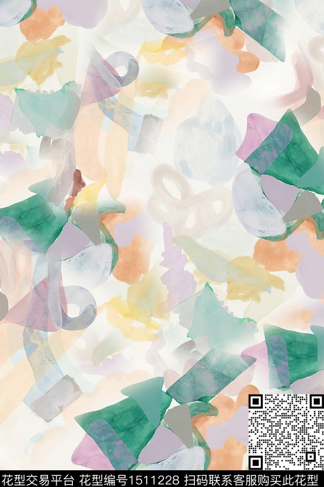抽象小清新真丝数码印花华亿平台下载（图片编号: 1511228） - 瓦栏（Walan）