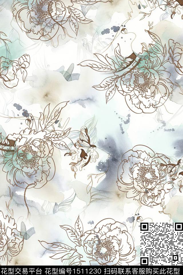 花卉小清新真丝数码印花华亿平台下载（图片编号: 1511230） - 瓦栏（Walan）
