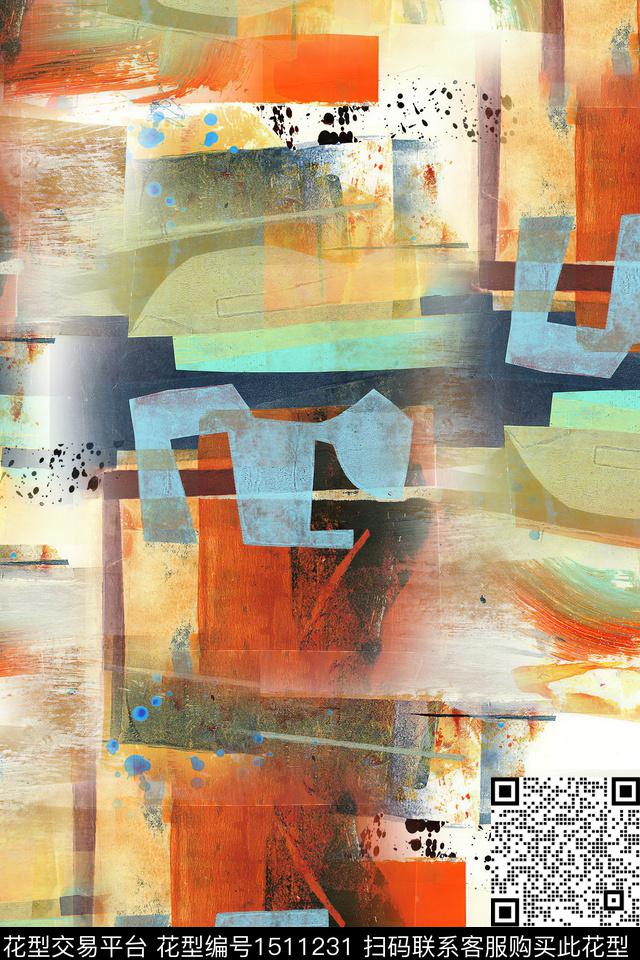 肌理抽象真丝数码印花华亿平台下载（图片编号: 1511231） - 瓦栏（Walan）