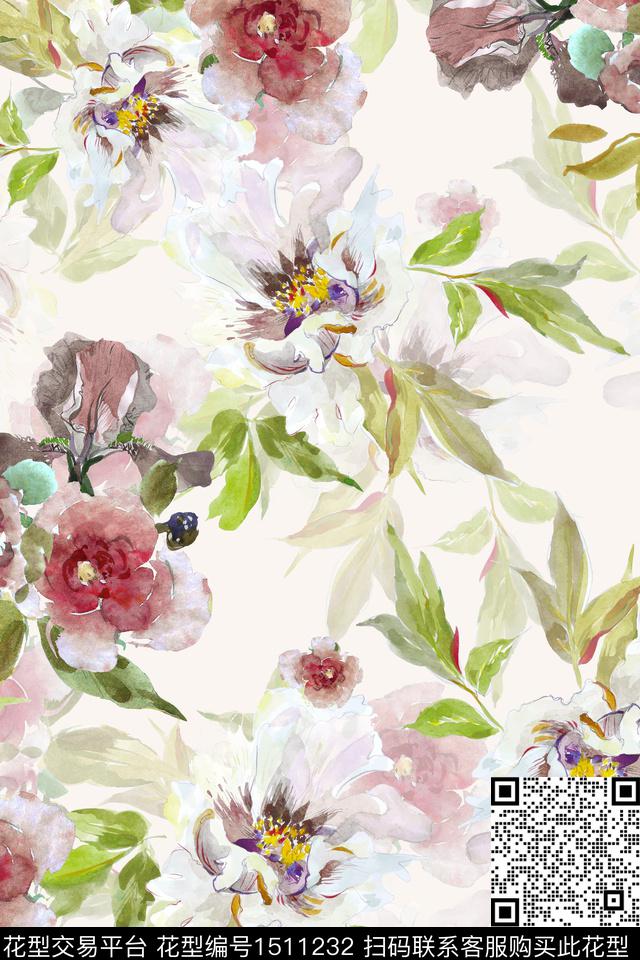 花卉小清新真丝数码印花华亿平台下载（图片编号: 1511232） - 瓦栏（Walan）