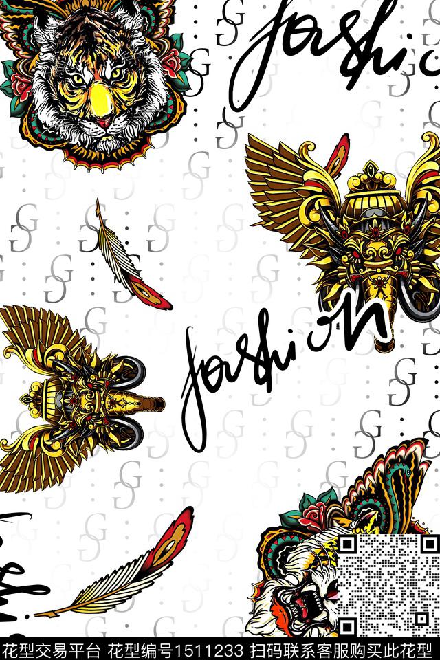 字母动物头大牌风数码印花华亿平台下载（图片编号: 1511233） - 瓦栏（Walan）