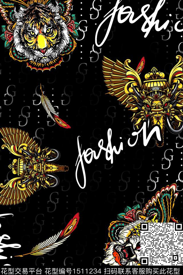 字母动物头大牌风数码印花华亿平台下载（图片编号: 1511234） - 瓦栏（Walan）