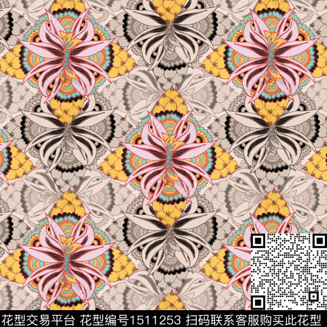 几何花卉大牌风传统印花华亿平台下载（图片编号: 1511253） - 瓦栏（Walan）