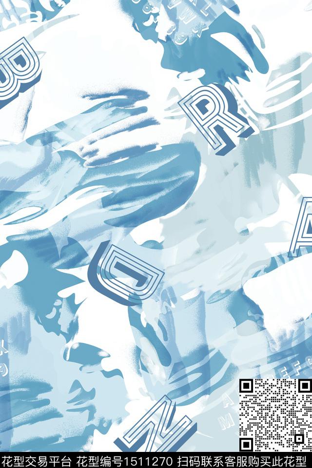 字母肌理男装数码印花华亿平台下载（图片编号: 1511270） - 瓦栏（Walan）