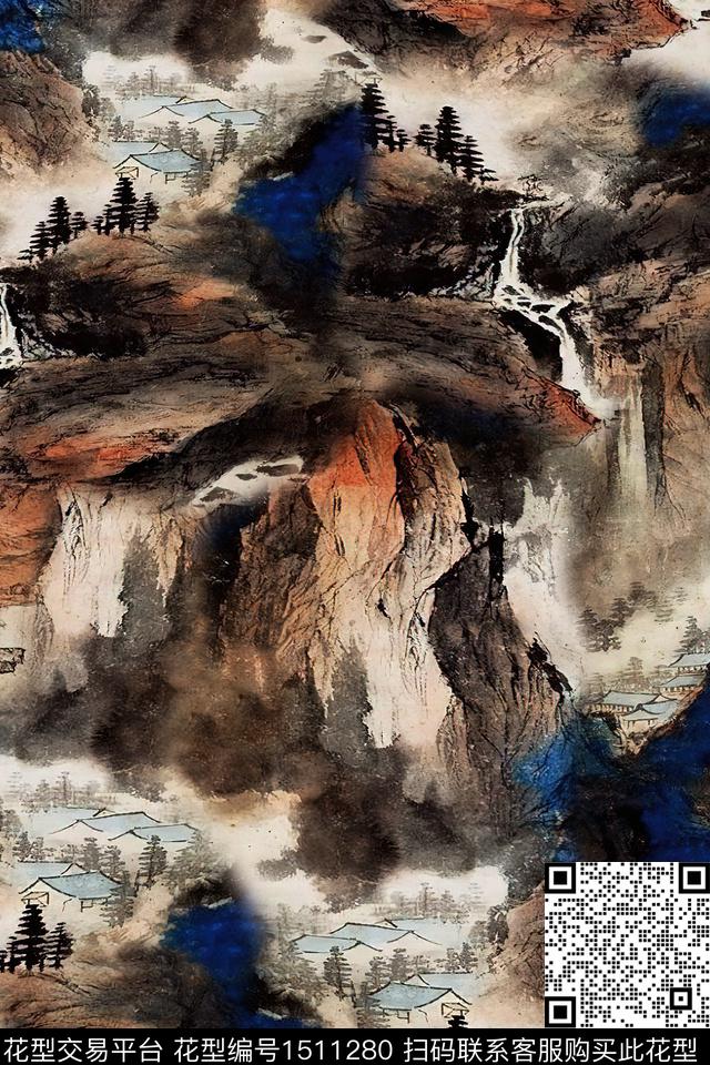 香云纱国画中老年数码印花华亿平台下载（图片编号: 1511280） - 瓦栏（Walan）