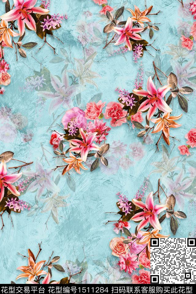 花卉旗袍小碎花数码印花华亿平台下载（图片编号: 1511284） - 瓦栏（Walan）