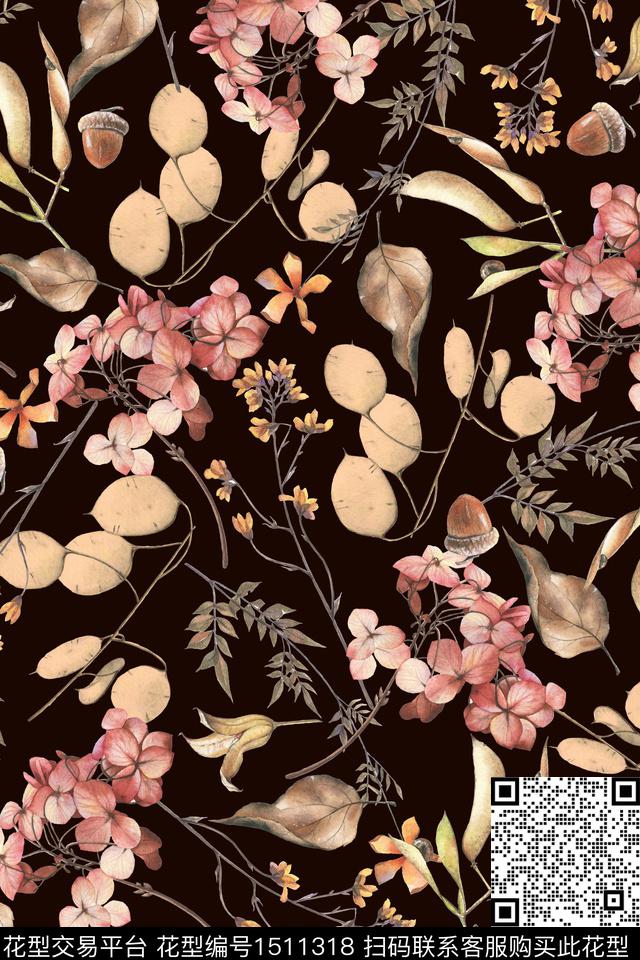 绿植树叶花卉大牌风数码印花华亿平台下载（图片编号: 1511318） - 瓦栏（Walan）