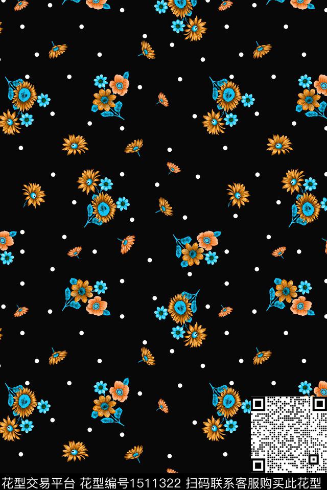 几何花卉小碎花数码印花华亿平台下载（图片编号: 1511322） - 瓦栏（Walan）