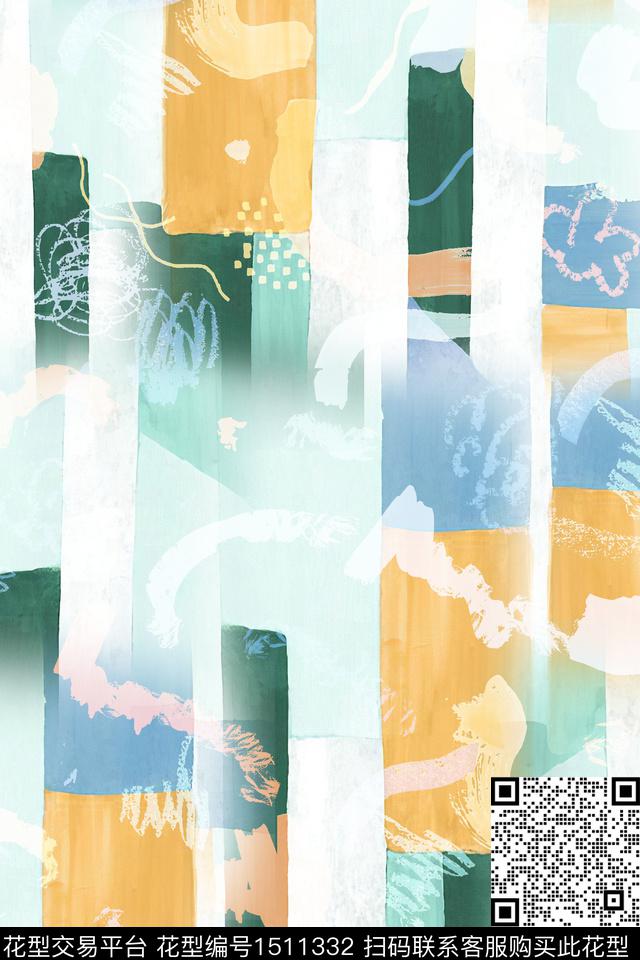 几何抽象小清新数码印花华亿平台下载（图片编号: 1511332） - 瓦栏（Walan）