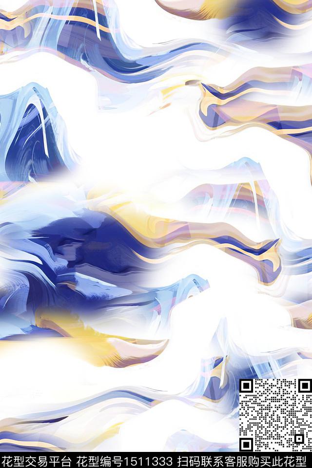抽象小清新真丝数码印花华亿平台下载（图片编号: 1511333） - 瓦栏（Walan）