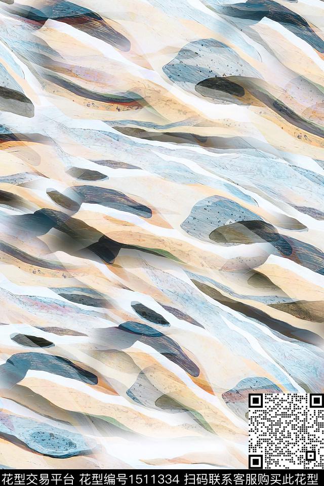 抽象小清新真丝数码印花华亿平台下载（图片编号: 1511334） - 瓦栏（Walan）