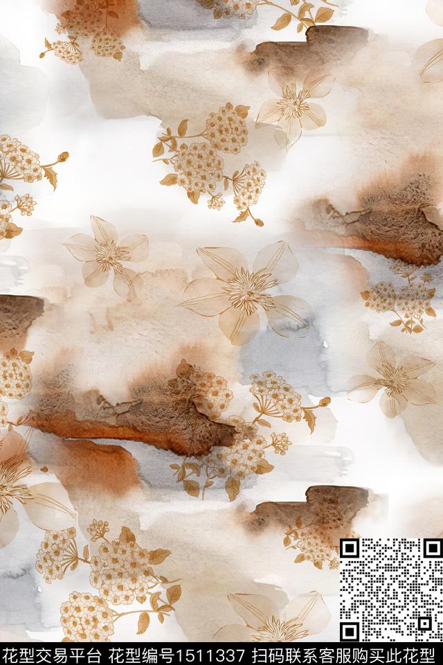 抽象小清新真丝数码印花华亿平台下载（图片编号: 1511337） - 瓦栏（Walan）