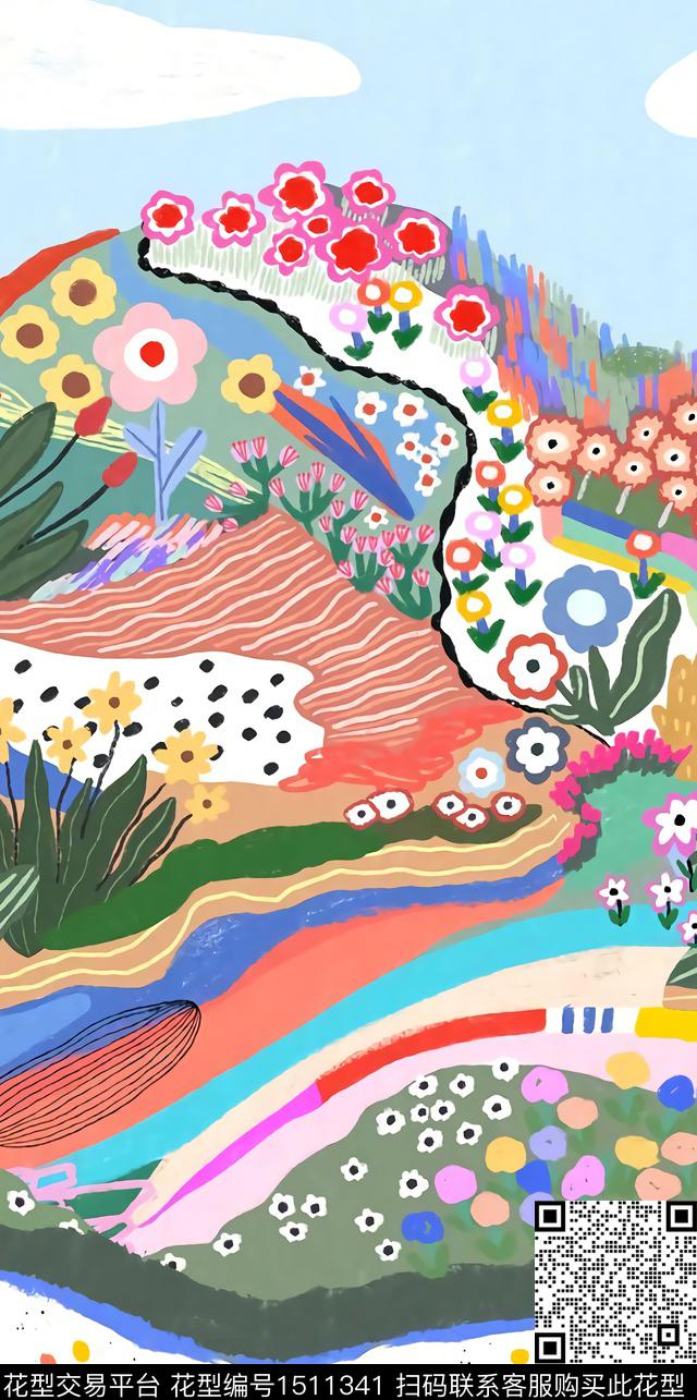 定位花童装风景插画数码印花华亿平台下载（图片编号: 1511341） - 瓦栏（Walan）