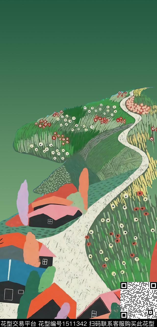 定位花童装风景插画数码印花华亿平台下载（图片编号: 1511342） - 瓦栏（Walan）